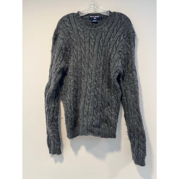 Ralph Lauren Polo Sport 100% Wool Cable Knit Crew Neck Sweater Gray Size L - Picture 1 of 7